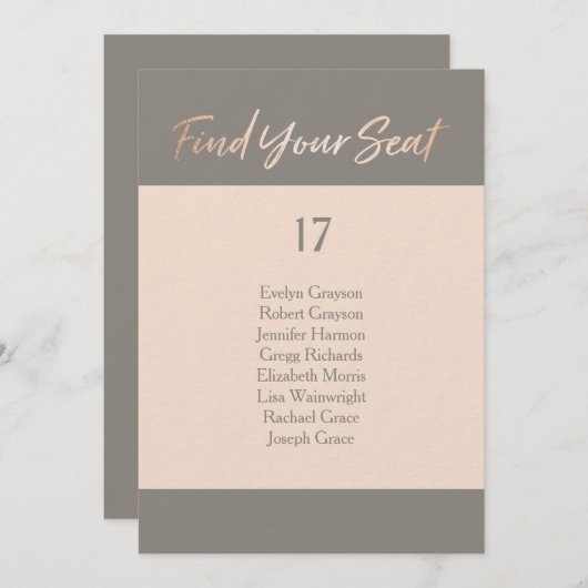 エレガントな原稿フェイクなホイルの座席の図表 招待状 (正面/裏面)
