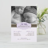 エレガントな双生児の誕生の発表: ラベンダー 案内状 (スタンド正面)