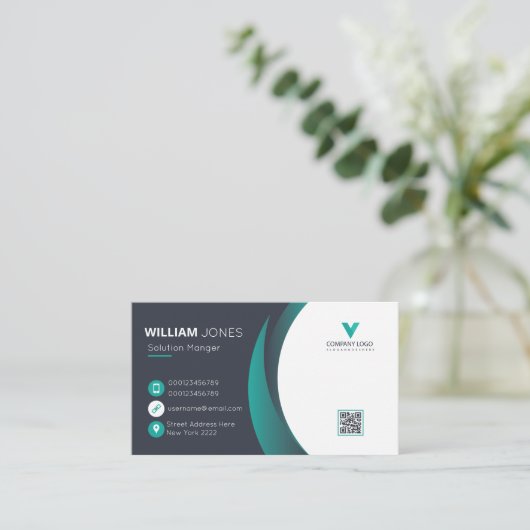 エレガントな名刺, 緑 白 QRコード 名刺 (スタンド正面)