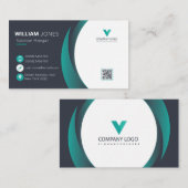 エレガントな名刺, 緑 白 QRコード 名刺 (正面/裏面)