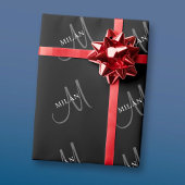 エレガントな名前のモノグラム | 黒 白 グレー ラッピングペーパー