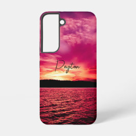 エレガントな名前入り夕焼けの水辺のデザイン SAMSUNG GALAXY S22ケース