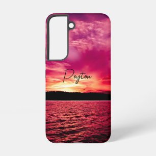 エレガントな名前入り夕焼けの水辺のデザイン SAMSUNG GALAXY S22ケース