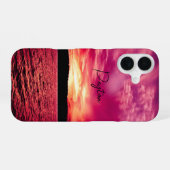 エレガントな名前入り夕焼けの水面 iPhone カバー (裏面横)