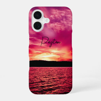 エレガントな名前入り夕焼けの水面 iPhone カバー