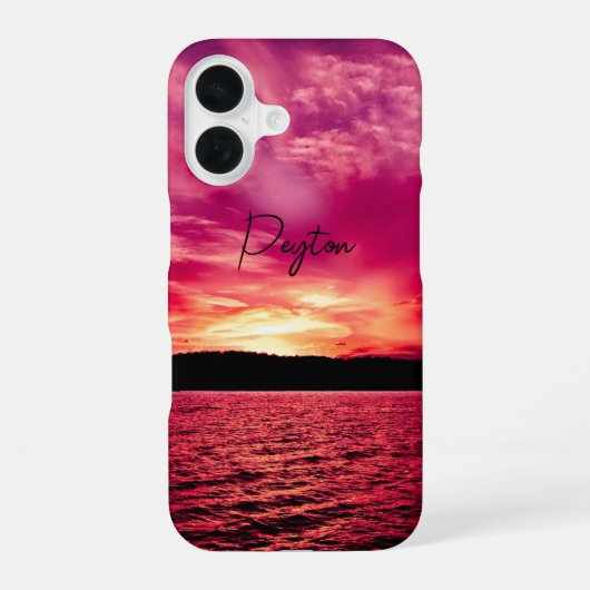 エレガントな名前入り夕焼けの水面 iPhone カバー (裏面)