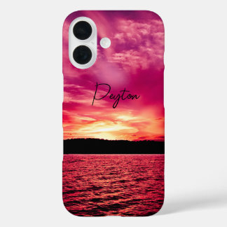 エレガントな名前入り夕焼けの水面 iPhone カバー