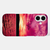 エレガントな名前入り夕焼けの水面 iPhone カバー (裏面 (横))