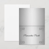 エレガントな名札 シルバー フローラル スワール 招待状 (正面/裏面)