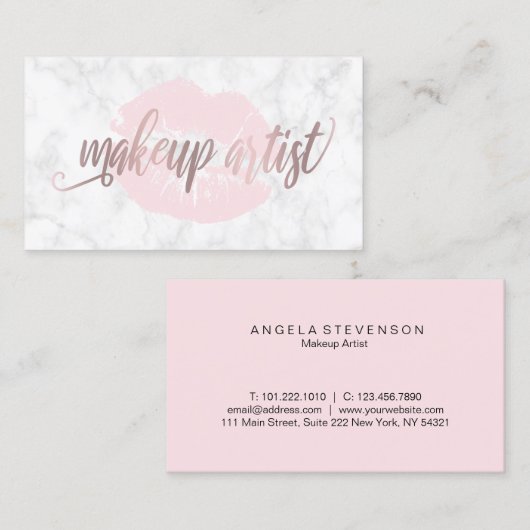 エレガントな唇の白い大理石のばら色の金ゴールドのメーキャップアーティスト 名刺 (正面/裏面)