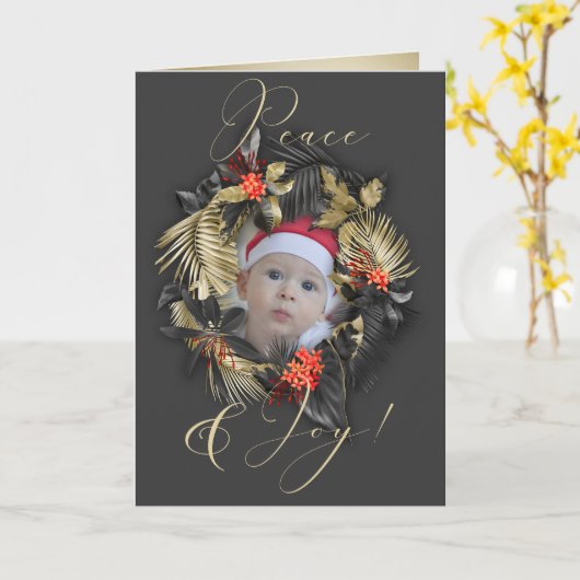 エレガントな喜びと平和のトロピカル フォトフレーム カード (黄色い花)