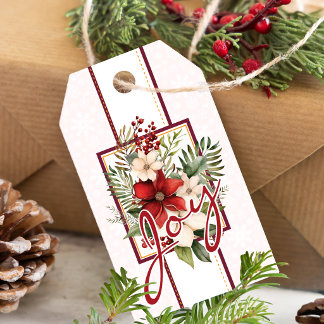 エレガントな喜び 赤い植物のグリーン Christmas ギフトタグ