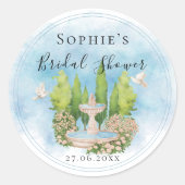 エレガントな噴水 白いハト 花 ブライダルシャワー ラウンドシール (正面)