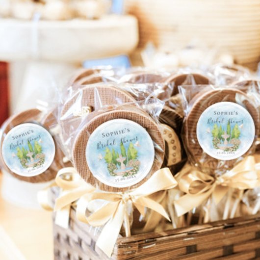 エレガントな噴水 白い鳩 花 ブライダルシャワー ラウンドシール