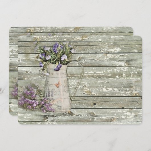 エレガントな国のラベンダーの花の誕生会 招待状 (正面/裏面)