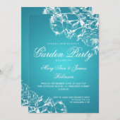エレガントな園遊会のバラのターコイズ 招待状 (正面/裏面)