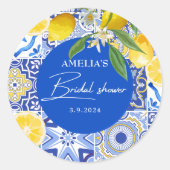 エレガントな地中海のレモン フラワーブライダルシャワー ラウンドシール (正面)