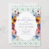 エレガントな地中海スタイルのタイル  鮮やかな花模様 招待状 (正面)