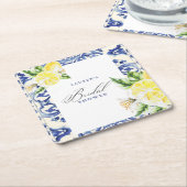 エレガントな地中海風レモン花のブライダルシャワー スクエアペーパーコースター (アングル)