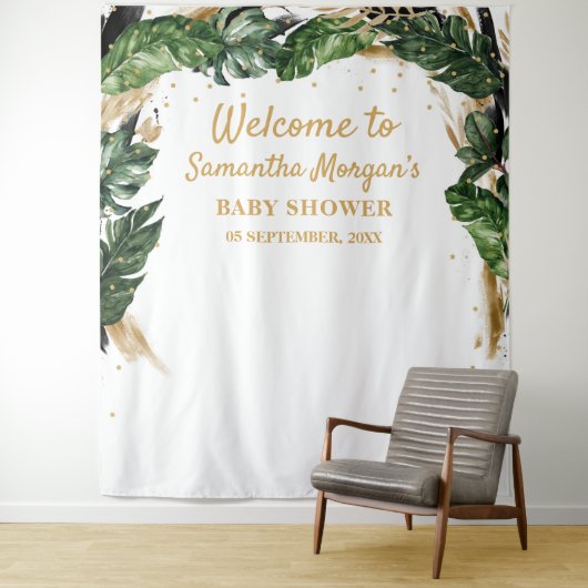 エレガントな夏のトロピカルフラワー ゴールドベイビーシャワー タペストリー (インサイチュ)
