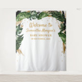 エレガントな夏のトロピカルフラワー ゴールドベイビーシャワー タペストリー (正面)