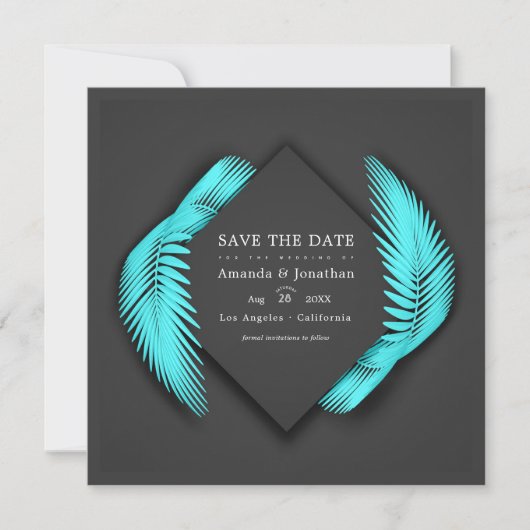 エレガントな夏のビーチウェディングフォト セーブザデート (正面)