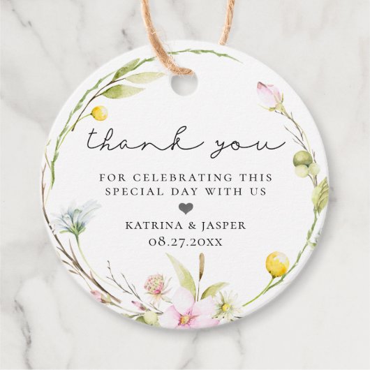 エレガントな夏のワイルドフラワー ウェディングリース フェイバータグ (正面)