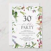 エレガントな夏のワイルドフラワー・ウォーターカラー 30歳の誕生日 招待状 (正面)