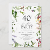 エレガントな夏のワイルドフラワー・ウォーターカラー 40歳の誕生日 招待状 (正面)