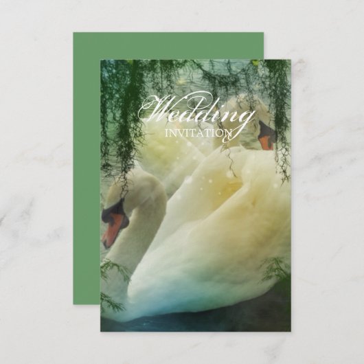 エレガントな夏の湖の白いスワンの結婚式 招待状 (正面/裏面)