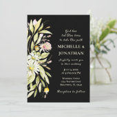 エレガントな夏の花を飾った黒のクリスチャン結婚式の招待状 招待状 (スタンド正面)