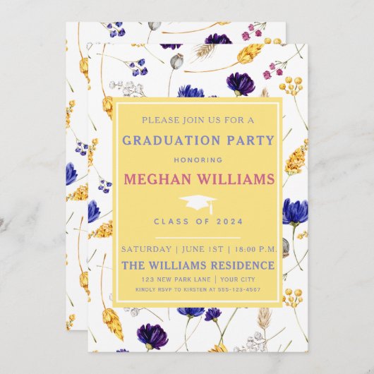 エレガントな夏の野の花 - 卒業式 招待状 (正面/裏面)