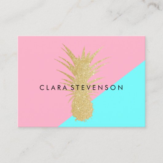 エレガントな夏の金ゴールドのグリッターのパイナップルピンクのミント 名刺 (正面)