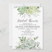 エレガントな多肉植物とグリーン ブライダルシャワー 招待状 (正面)