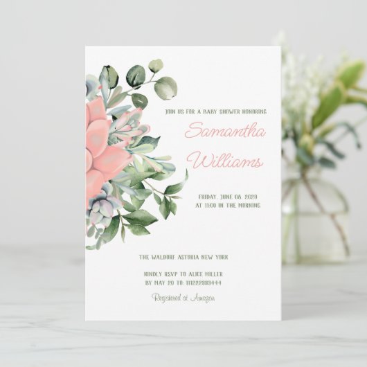 エレガントな多肉植物の水彩ボタニカルグリーンピーチ 招待状 (スタンド正面)