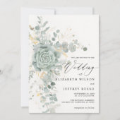 エレガントな多肉植物 ゴールド グリーンの結婚式 招待状 (正面)