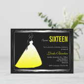 エレガントな夜会服の黄色のSweet sixteenの招待 招待状 (スタンド正面)