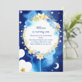 エレガントな夜空のアストロアドベンチャー誕生日 招待状 (スタンド正面)