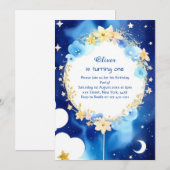 エレガントな夜空のアストロアドベンチャー誕生日 招待状 (正面/裏面)