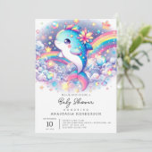 エレガントな夢のようなイルカのベビーシャワー 招待状 (スタンド正面)