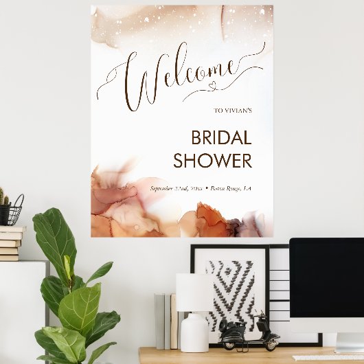 エレガントな夢のようなオレンジ色のインクを使ったウェディングシャワーのお出迎え ポスター (ホームオフィス)