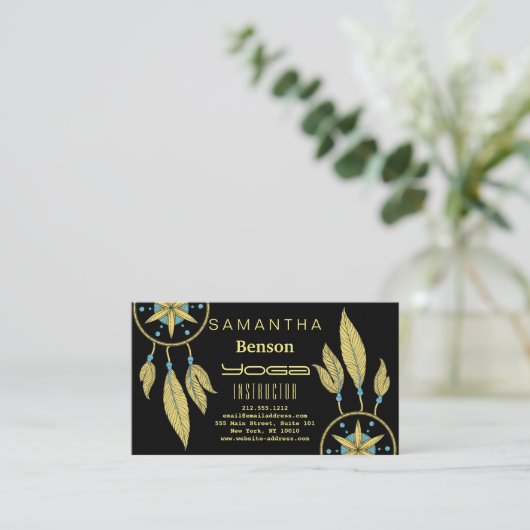エレガントな夢のキャッチャーはヨガのインストラクターに羽をつけます 名刺 (スタンド正面)