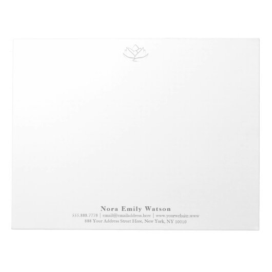 エレガントな大型ヨガ教師グレイロータスフラワー ノートパッド (正面)