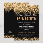 エレガントな大晦日のゴールドシャンパーニュライト 招待状 (正面/裏面)