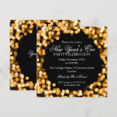 エレガントな大晦日のゴールドスパークライト 招待状 (正面/裏面)
