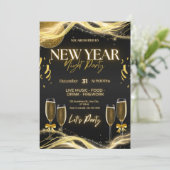 エレガントな大晦日パーティーの招待状 - ゴールド&ブラック 招待状 (スタンド正面)