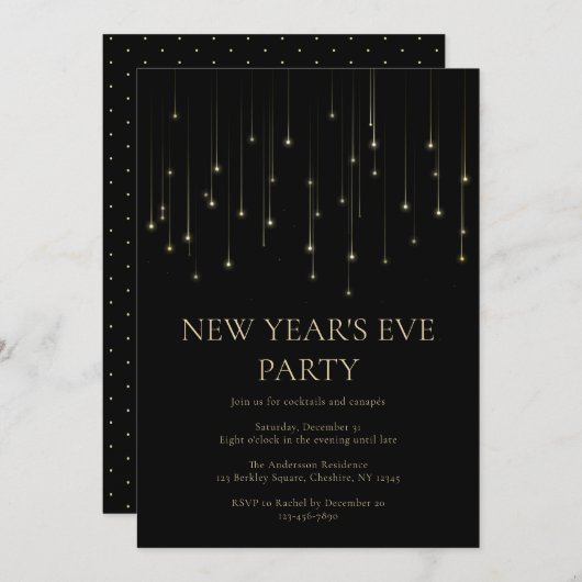 エレガントな大晦日パーティーの招待状 招待状 (正面/裏面)