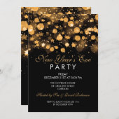 エレガントな大晦日パーティー ゴールド スパークリング スターズ 招待状 (正面/裏面)