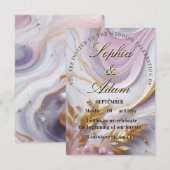 エレガントな大理石とゴールドの結婚式招待状 サンキューカード (正面/裏面)