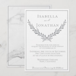 エレガントな大理石と花輪の結婚式招待状 招待状